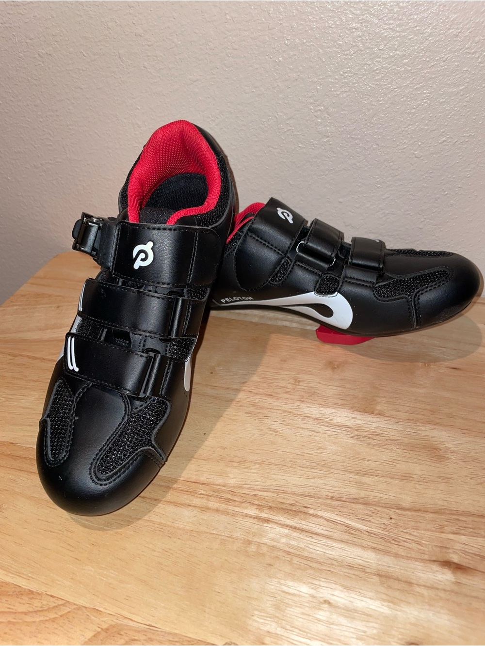 Peloton Black & Red Women's Cycling Shoes with Clips and Velcro Straps - Size 36